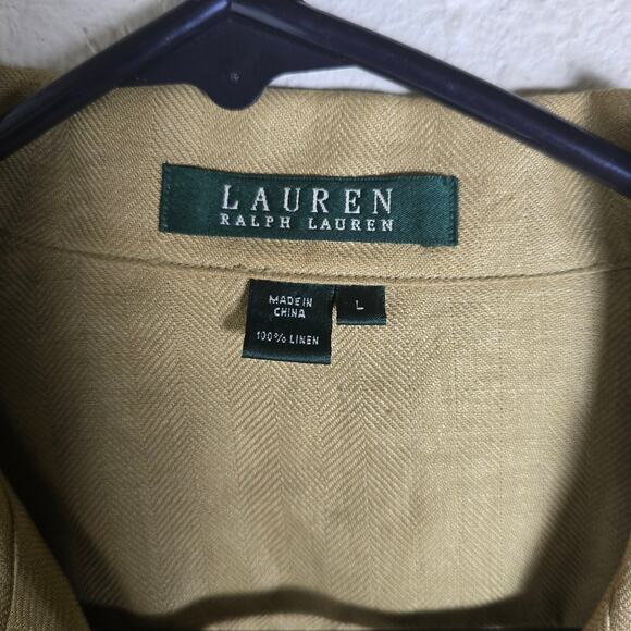 Lauren Ralph Lauren 100% Linen Brown Long Sleeve Button Down, Large - Picture 10 of 10